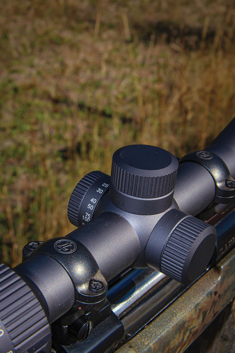 The turrets of the Tract TORIC UHD 1-inch series, including the 2-10x 42mm and 3-15x 42mm Patrick mounted on his favorite big-game rifles, are covered by threaded aluminum caps for protection against dust and moisture.